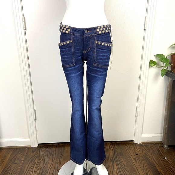 NOS Vintage Y2K 00s YoYo Low Rise Flared Bell Bare back Bottom Stretch Jeans 5/S - Picture 3 of 11
